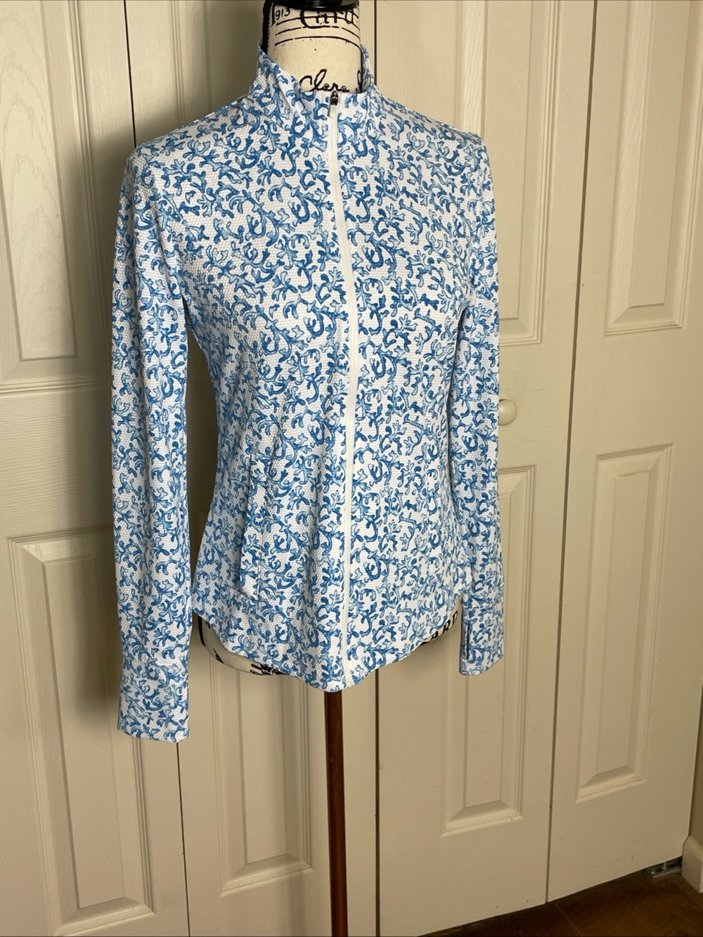 TOMMY BAHAMA Womens Golf & Tennis Blue & White Full Zip Jacket - XS Ocean Coral